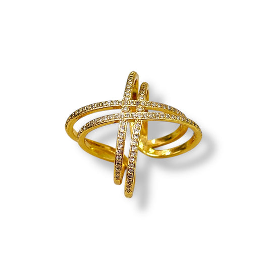 Anello incrocio con fascia strass